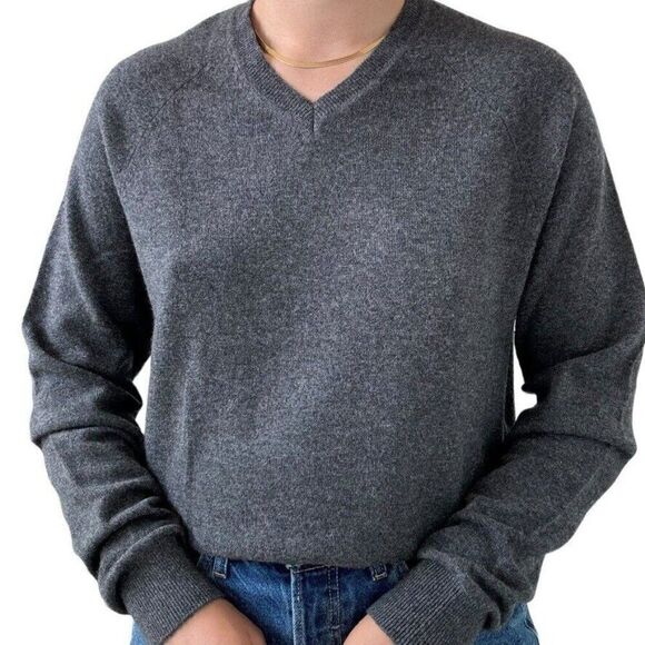 Buttoned Down Mens Gray 100% Cashmere Preppy Soft V Neck Sweater Sz M - Picture 7 of 8